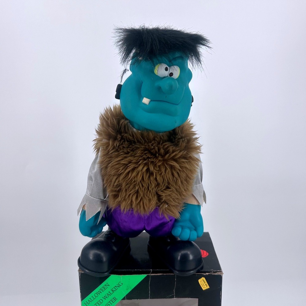 Vintage Halloween Animated Walking Monster Blue 15in Sound & Motion HX0179 Box